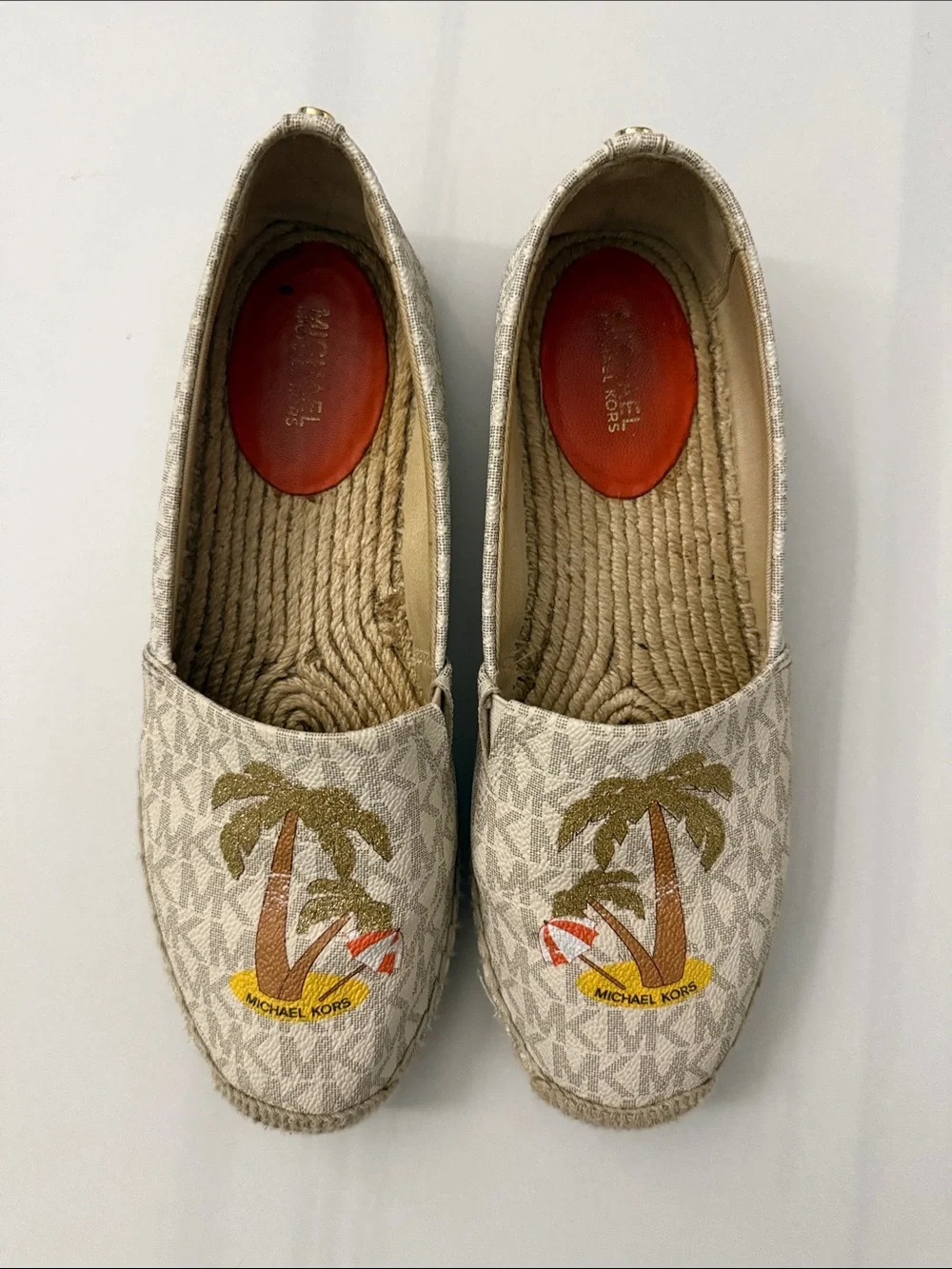 Michael Kors Beige Logo Espadrilles with Tropical Paimting
